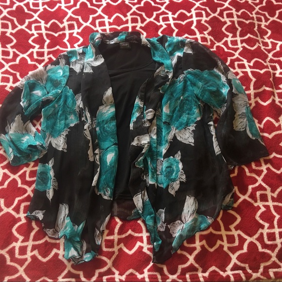 Vamp teal black white all-in-one never wrinkle top Size L - Picture 8 of 9